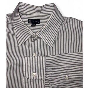 J.Crew Ludlow Dress Shirt Striped 120's 2 ply Men's Medium White Gray Button Up